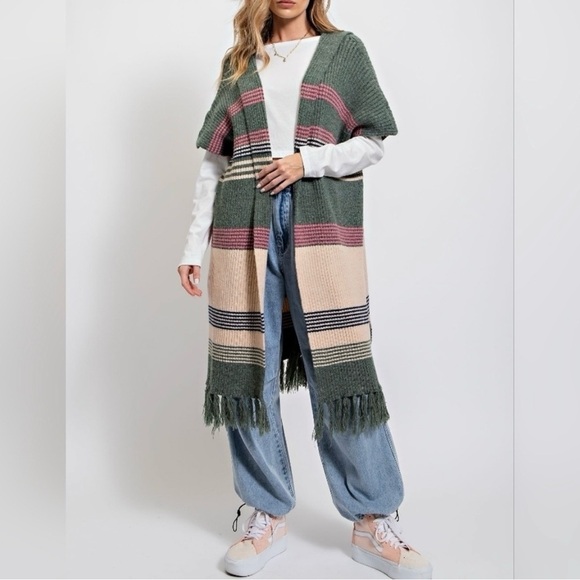 easel Other - Easel Green and Cream Striped Cardigan